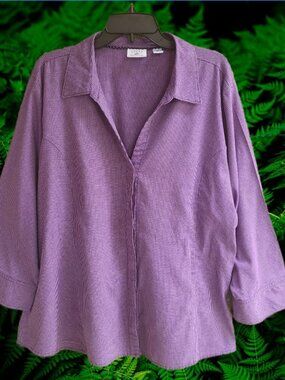 Riders By Lee Women's Top Blouse Button Front 3/4 Sleeves Purple Size 4X